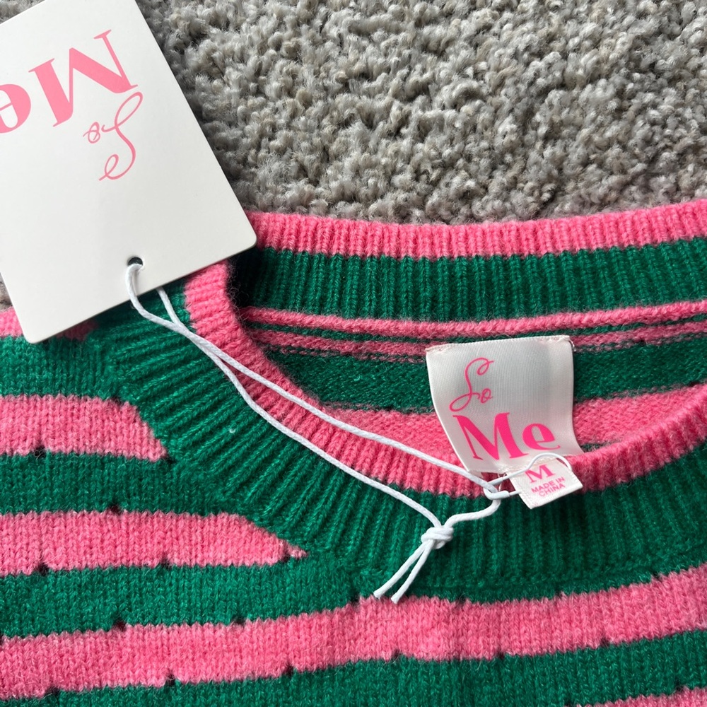 Striped Crewneck Sweater - Pink & Green - Picture 4 of 7